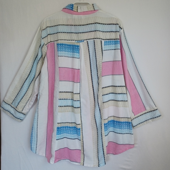 Parsley & Sage Blouse Contrast Stripe Print Linen Blend Blouse Womens 1X - Picture 6 of 12